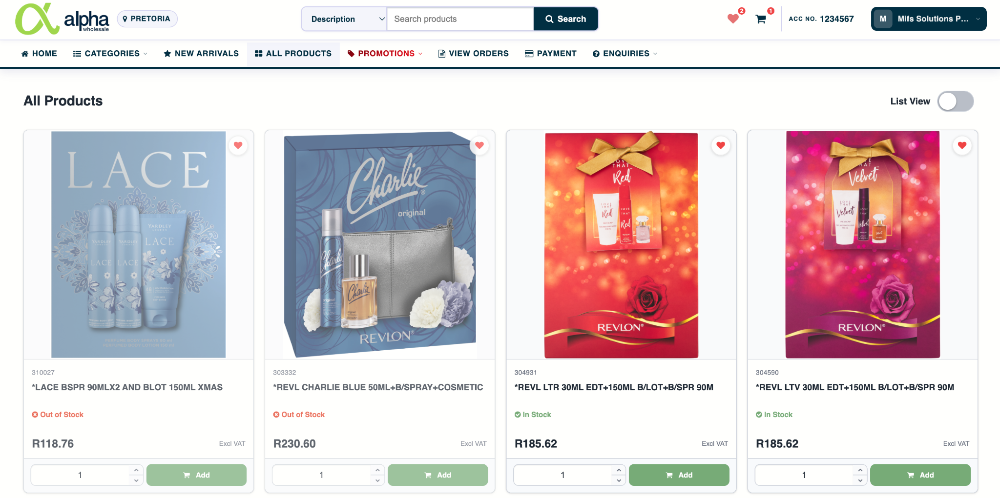 All Products grid view